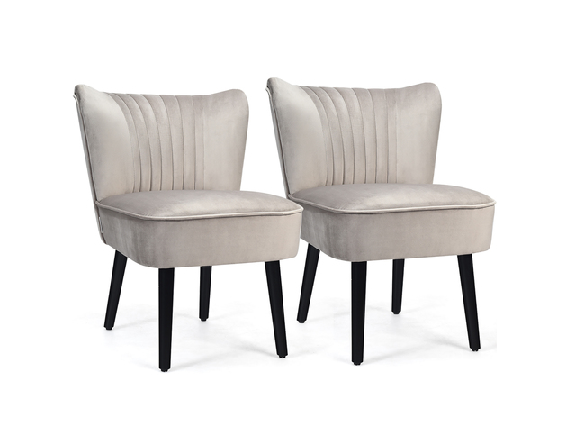 Costway Set of 2 Armless Accent Chair Upholstered Leisure Chair Single Sofa - Stone Grey