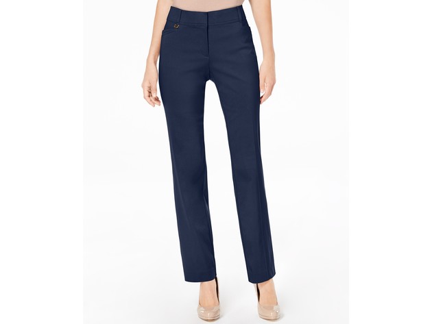 JM Collection Women's Regular Curvy-Fit Straight-Leg Pants Navy Size 8L