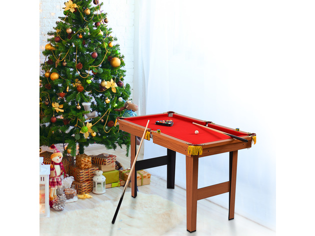 Costway 48'' Mini Table Top Pool Table Game Billiard Set Cues Balls Gift Indoor Sports - Red