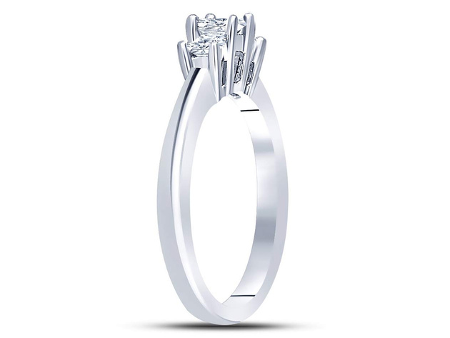 Three Stone Princess Cut Diamond Anniversary Engagement Ring 1/2 Carat (ctw I-J, I1) in 14K White Gold - 8.5