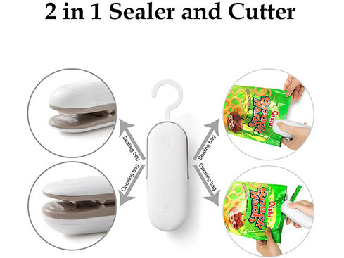 2-in-1 Mini Bag Sealer With Cutter – Rechargeable, Portable Snack Bag Sealer For Food Freshness