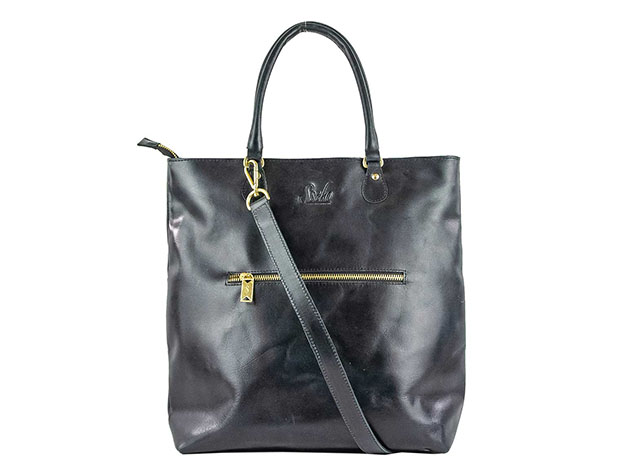 Convertible Leather Tote in Oiled Black