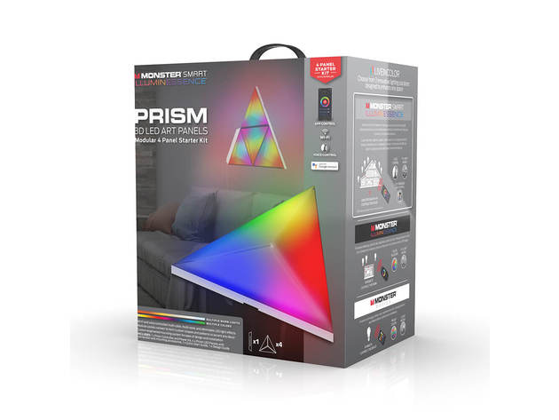 Monster MLB71034RGB PRISM &#0150; Smart Modular 3D LED Art Panels, 4 Panel Starter Kit