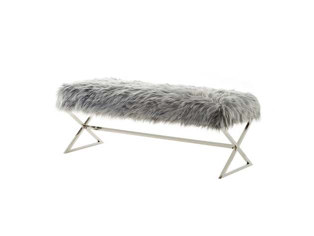 Aurora Faux Fur X-Leg Bench Grey | StackSocial