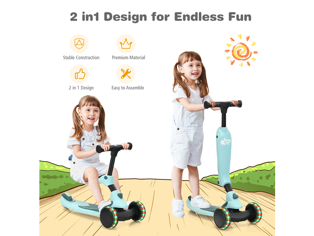 Honeyjoy Portable 3 Wheel Kids Scooter with Gravity Steering System Purple\Blue\Green - Green