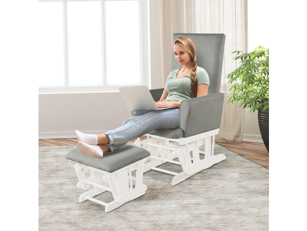Costway Baby Nursery Relax Rocker Rocking Chair Glider & Ottoman Set w/Cushion - Grey