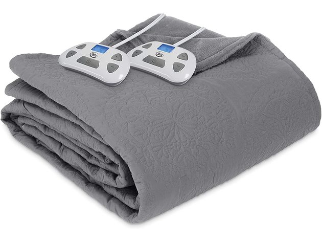 Serta Quilted Medallion Electric Heated Warming Blanket - Gray