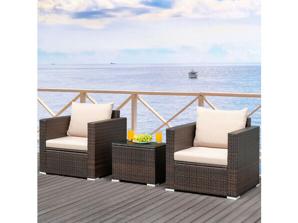 Costway 3 Piece Patio Rattan Furniture Set Conversation Wicker Sofa Set