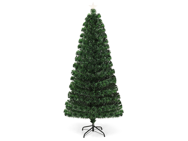 Costway 6Ft Fiber Optic Christmas Tree 225 Multicolor LED Lights - Green