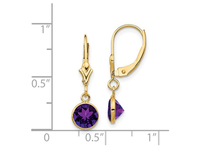 14K Yellow Gold Amethyst Dangle Drop Leverback Earrings