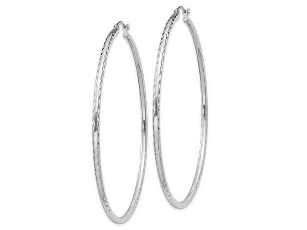 Extra Large Diamond Cut Hoop Earrings in Sterling Silver 2 1/2Inch (2.0mm)