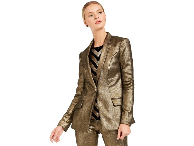INC International Concepts Women's Metallic Blazer Gold Size Small