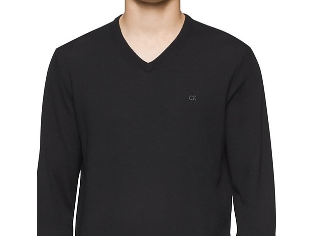Calvin Klein Men's Merino Wool V-Neck Sweater Black Size Small