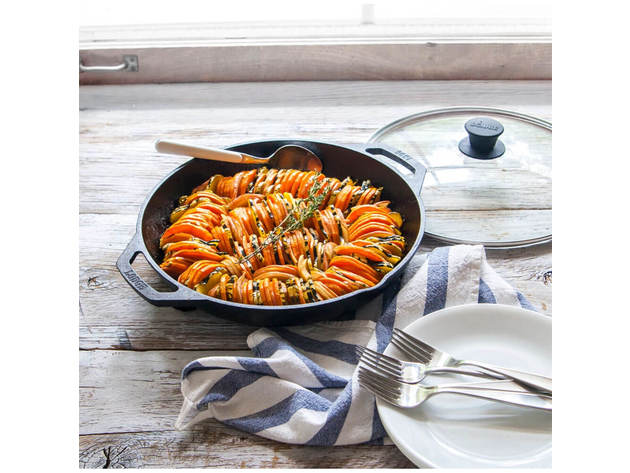Lodge LC12EP 12 inch Seasoned Cast Iron Every Day Pan with Glass Lid