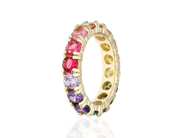 Round Cut Multicolored Gemstones Eternity Band in Sterling Silver (Size 8)