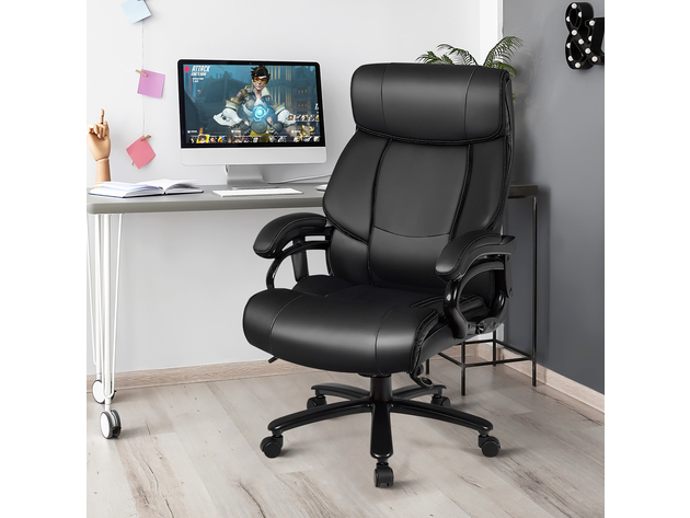 Costway Big And Tall 400lb Massage Office Chair Executive Pu Leather Computer Desk Chair Black