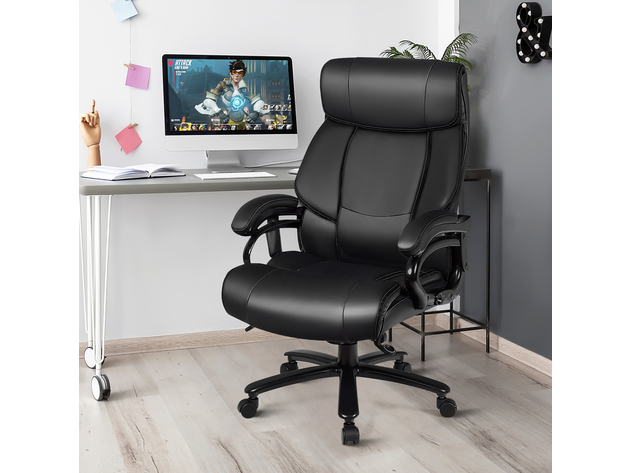 Costway Big & Tall 400lb Massage Office Chair Executive PU Leather Computer Desk Chair - Black