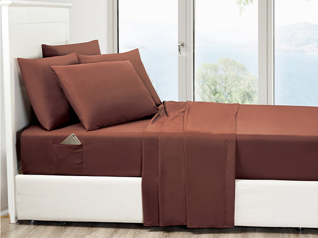 6-Piece Chocolate Ultra Soft Bed Sheet Set with Side Pockets (Queen)