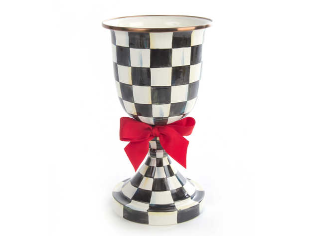 MacKenzie-Childs Courtly Check Enamel Pedestal Vase - Red Bow