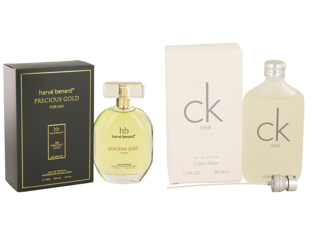 Gift set  Precious Gold by Harve Benard Eau De Parfum Spray 3.4 oz And  CK ONE EDT Pour/Spray (Unisex) 1.7 oz