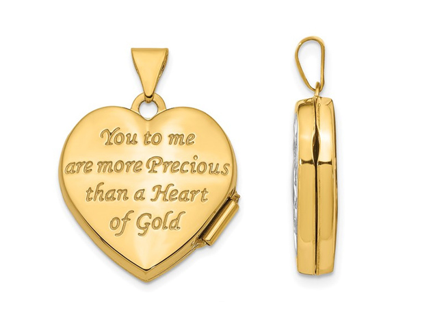 14K Yellow Gold Heart Locket Pendant Necklace with Chain