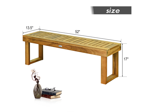 Costway 52'' Outdoor Acacia Wood Dining Bench Chair Seat Slat - Teak Color