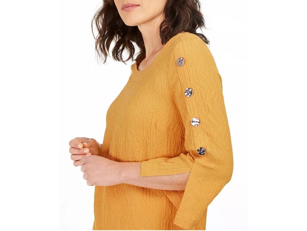 JM Collection Women's Collection Button-Sleeve Crinkle Top Gold Size Medium