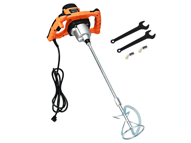 Costway 1400W Electric Concrete Cement Mi xer Handheld Plaster Grout Paint Thinset Mortar - Orange
