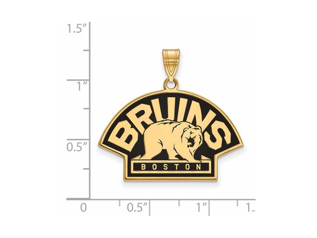 SS 14k Yellow Gold Plated NHL Boston Bruins LG Enamel Pendant