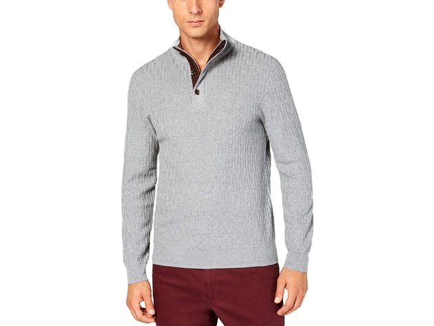 Tasso Elba Men's Supima Cotton Textured 1/4-Zip Sweater Gray Size Small