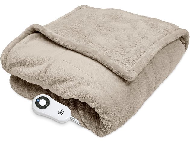 Serta Fleece Electric Heated Warming Snuggler Cape Wrap Sand - Sand