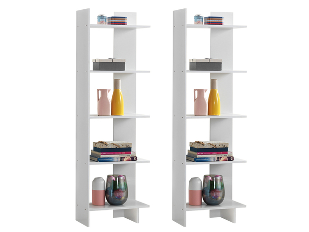 Costway Set of 2 Bookcase Storage 5-Tier Open Shelf Display Room Divider - White