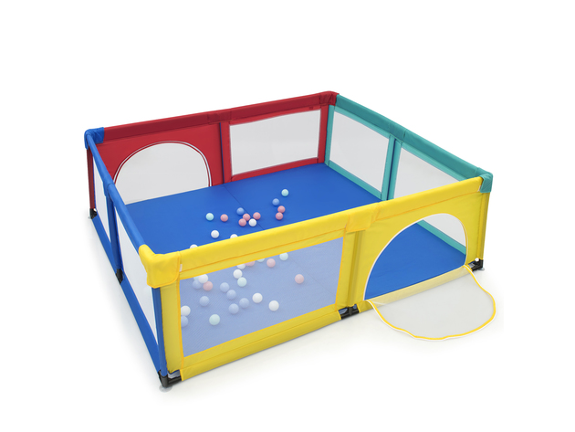 Costway Baby Playpen Infant Large Safety Play Center Yard w/ 50 Ocean Balls Grey\Colorful\Blue - Colorful