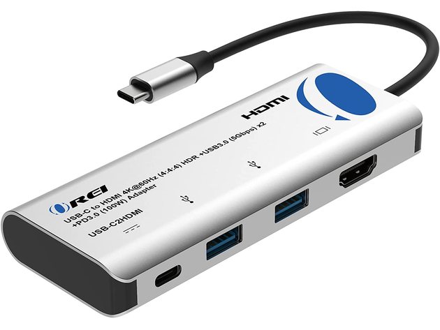 HDMI-C to HDMI Hub 4K@60Hz Adapter 4:4:4 8-bit HDR + USB 3.0 x 2 + Power Pass Through USB-C PD 3.0 (100W) - Thunderbolt 3, Laptop, PC, Monitor Extend Display