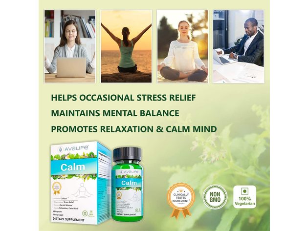 Avalife Calm - NAT Ural Stress & Anxiety Relief Supplements for Relaxation for Men & Women - Gluten Free, Vegan & Non-GMO - 60 Capsules