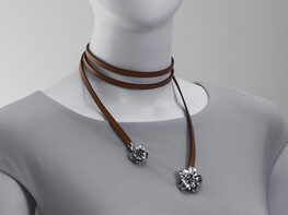 Ferragamo Giglio Sterling Silver & Leather Necklace - 32mm Decor/Camel Leather (Store-Display Model)