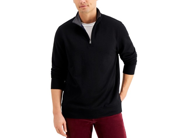 Club Room Men's Stretch Quarter-Zip Fleece Sweatshirt Black Size Small