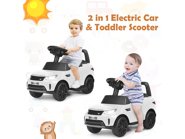 2-in-1 6V Kids Ride On Car Licensed Land Rover Toddler Push Car with Pedal White\Blue - White