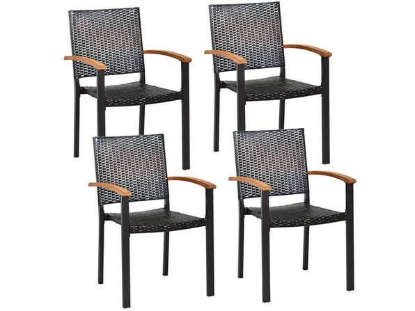 Costway Set Of 4 Outdoor Patio Pe Rattan Dining Chairs Armrest Stackable Garden Brown Stacksocial - Patio Chair Armrests