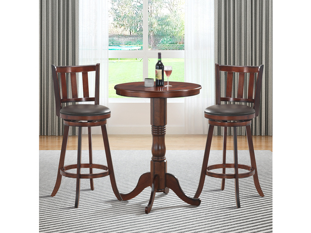 Costway Set of 2 29.5'' Swivel Bar stool Leather Padded Dining Kitchen Pub Bistro Chair - Nut-Brown