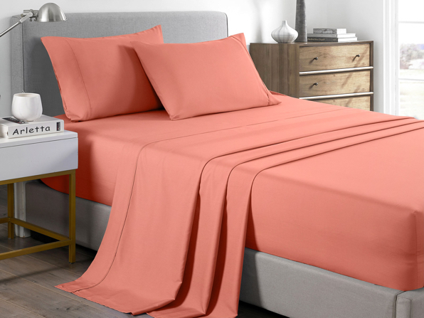 Casa Decor 2000 Thread Count Bamboo Cooling Sheet Set Ultra Soft Bedding - Colour: Peach | Size: King