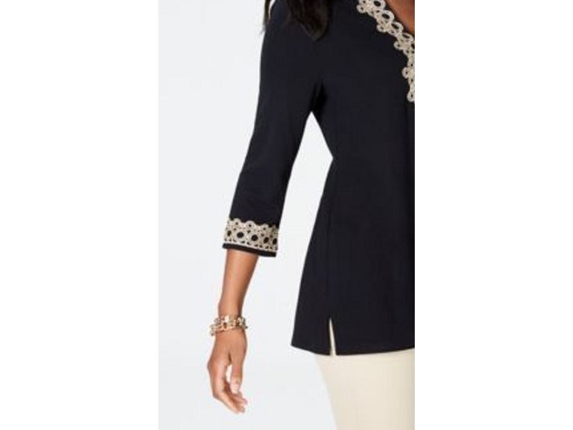 Charter Club Women's Lace-Trim Tunic Top Black Size Small
