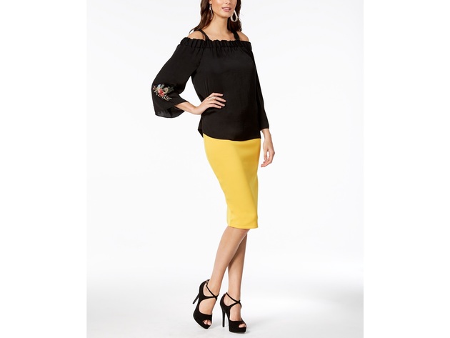 Thalia Sodi Women's Scuba Pencil Skirt Yellow Size Small