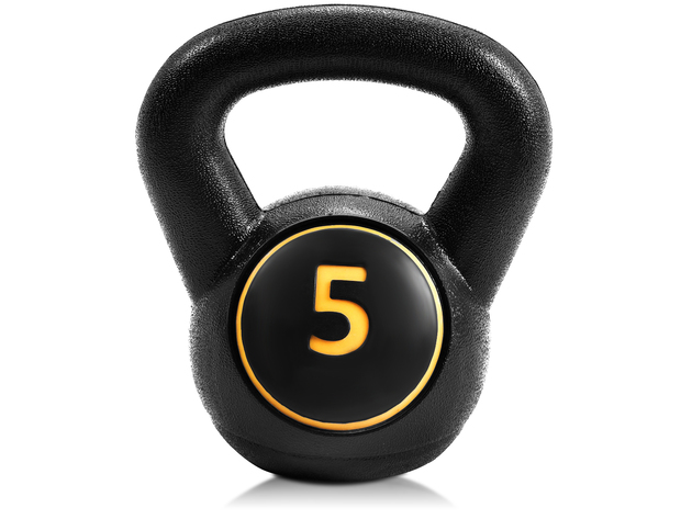 Costway 3-Piece Kettlebell Weights Set, Weight Available 5,10,15 lbs, HDPE Kettlebell for Strength and Conditioning - Red，Blue，Yellow