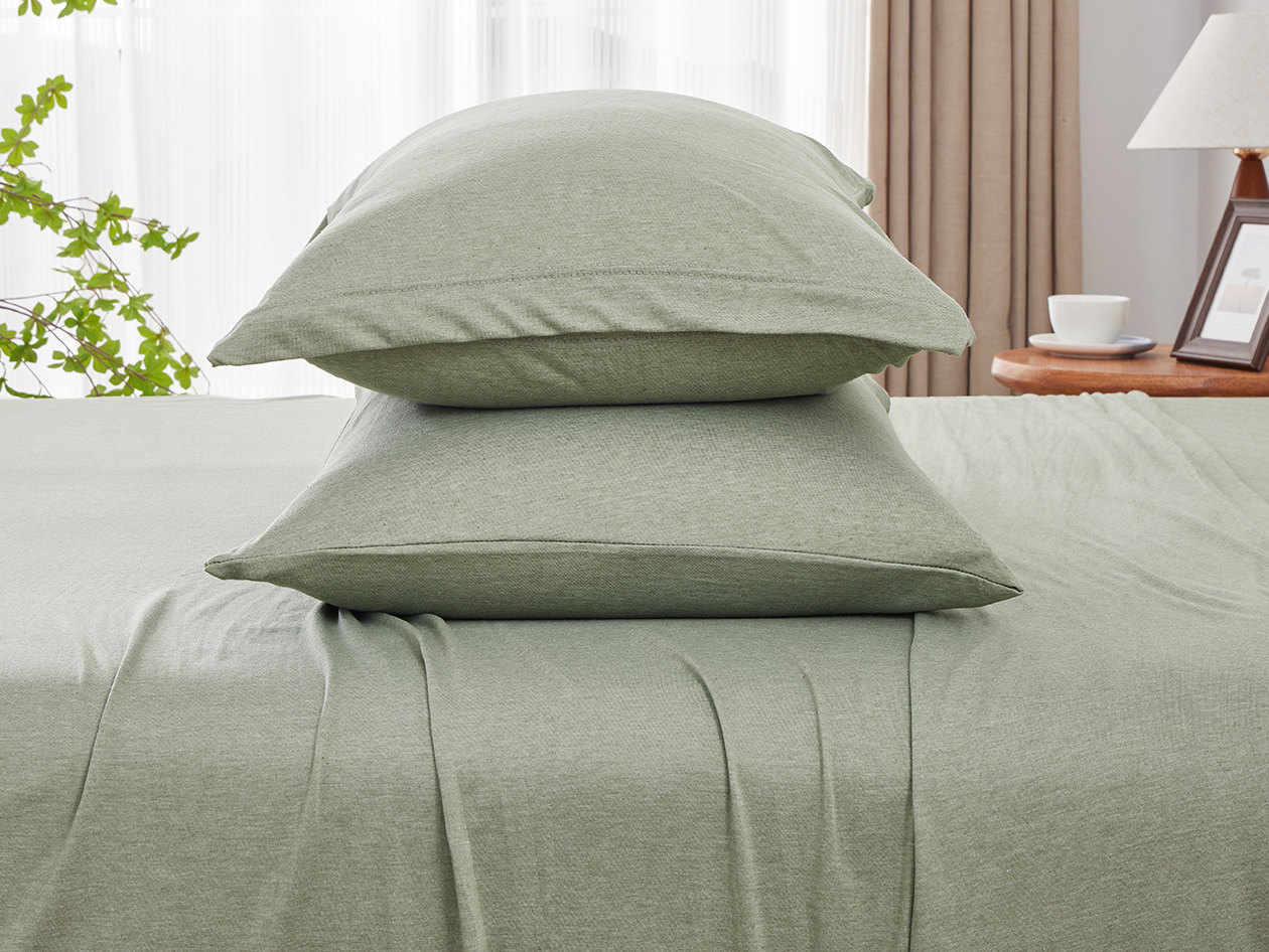 Kathy Ireland 4 Piece Heathered Jersey Knit Cotton Sheet Set (Full/Olive)
