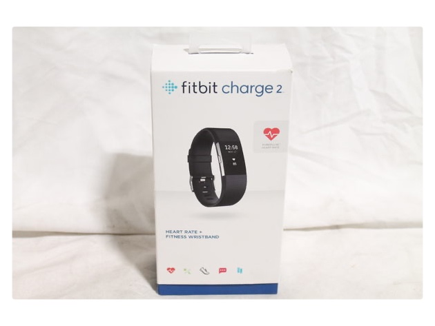 Fitbit Charge 2 Heart Rate Fitness Wristband US Version, Large - Black (Distressed Box)