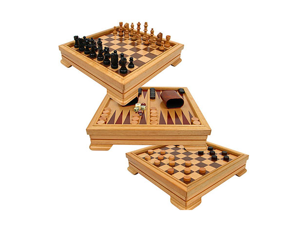 Deluxe 7-in-1 Game Set Chess Checkers Backgammon Cards Poker Dice