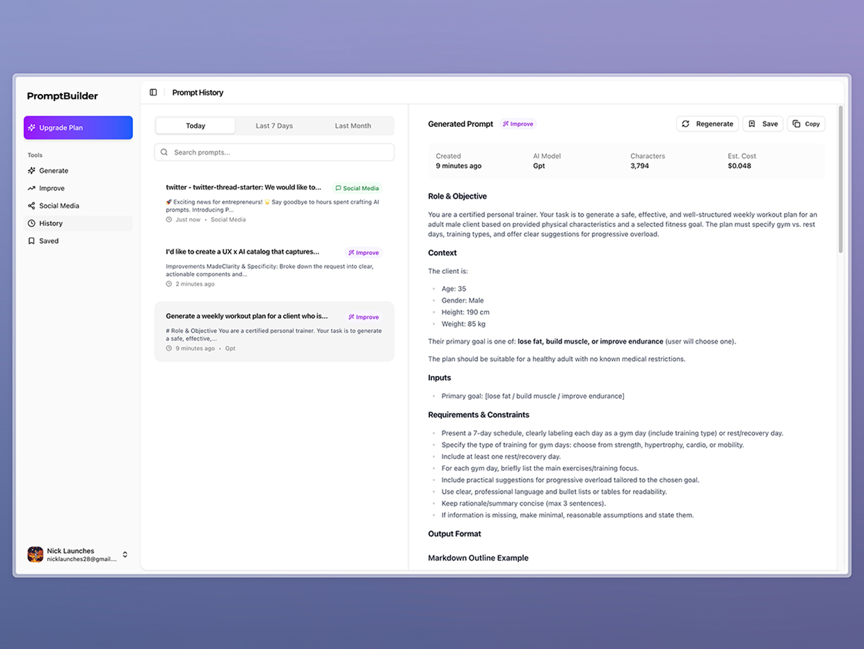 PromptBuilder - AI Prompt Engineer: Lifetime Subscription (Pro Plan)