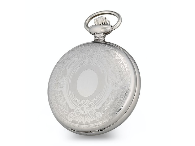Charles Hubert Stainless w/Oval Engraving Area Skeleton Pocket Watch
