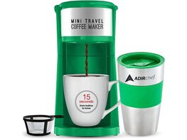 Adirchef小型旅行单服咖啡机和15oz旅行Tumbler绿色